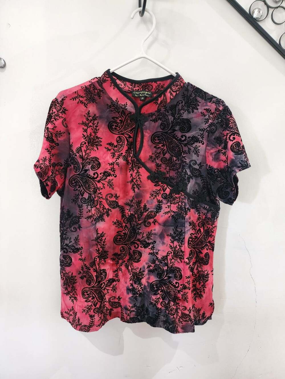 Red & black velvet paisley Top Size L Cheongsam embellished whimsigoth vamp